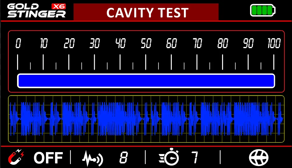 Gold Stinger X6 Cavity Test Mode screen