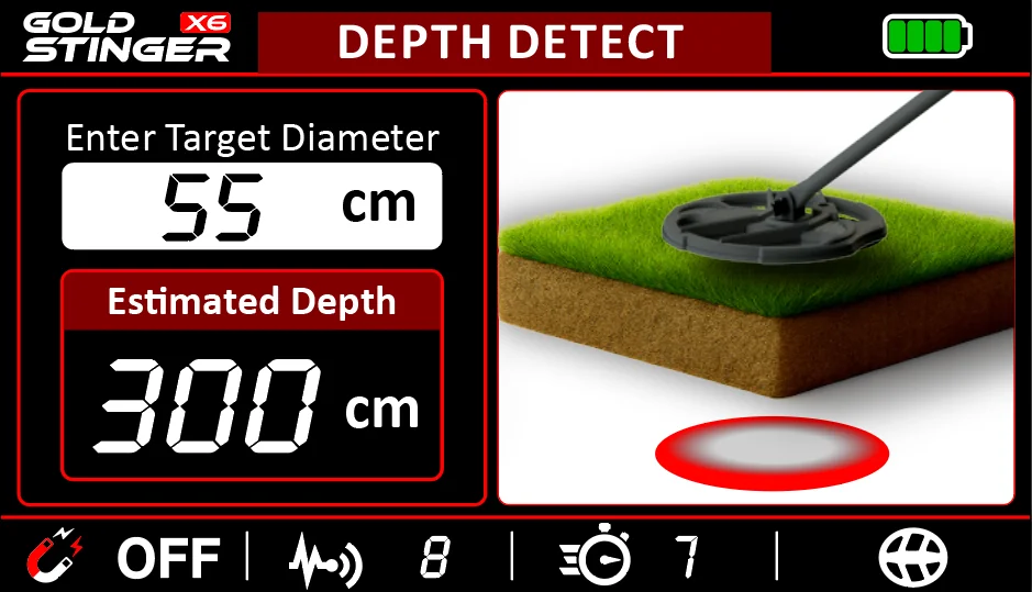 Gold Stinger X6 Depth Detect Mode screen