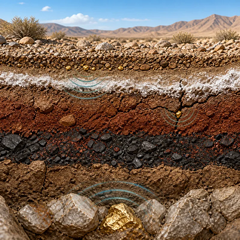 desert gold prospecting depth affected by hot rocks and mineralized soil
