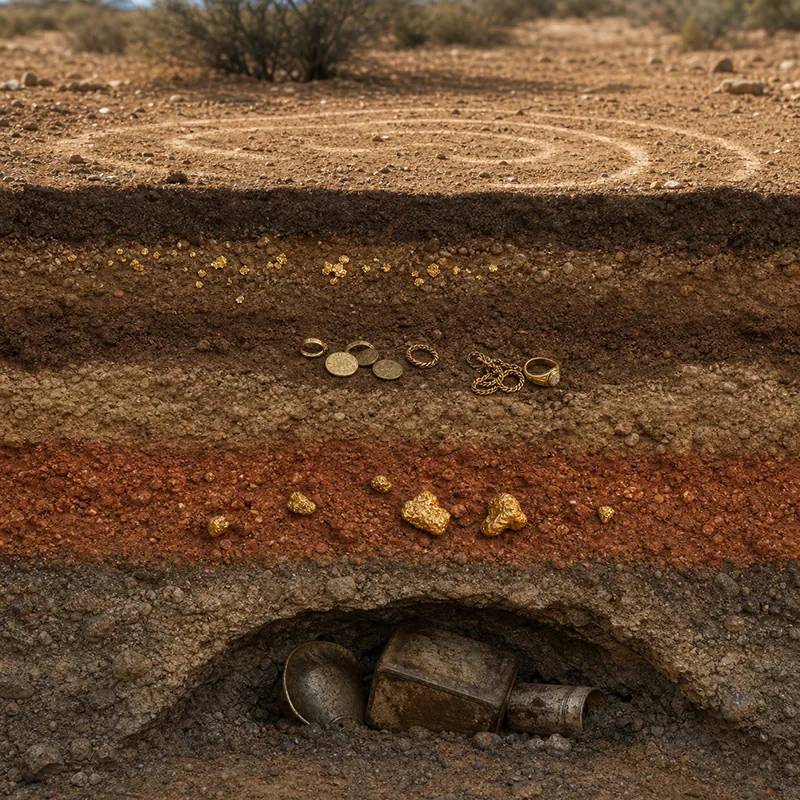 gold detector buying guide soil cross section with coins relics gold