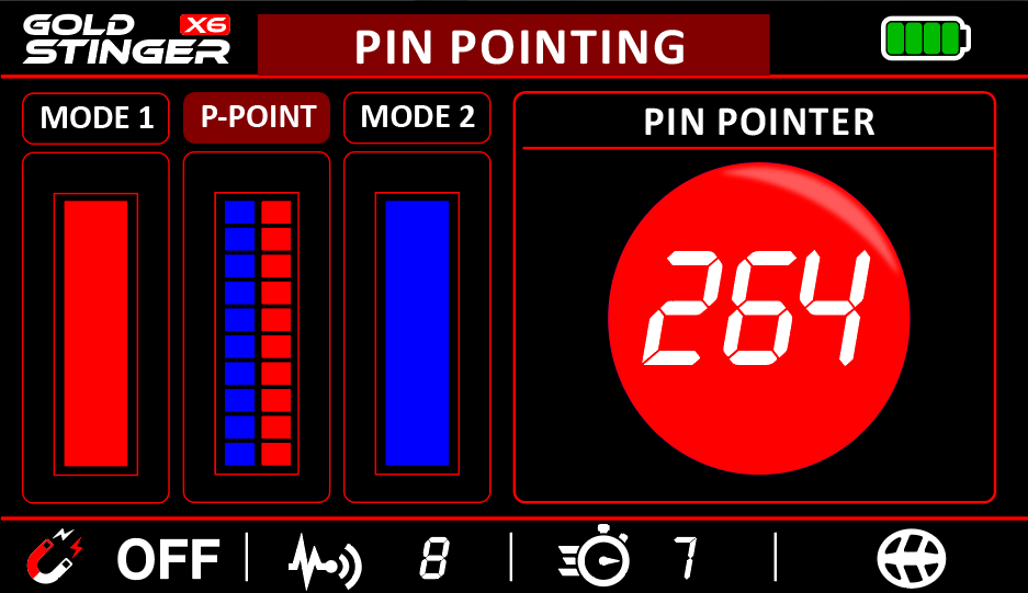 Gold Stinger X6 Pin Pointer Mode screen
