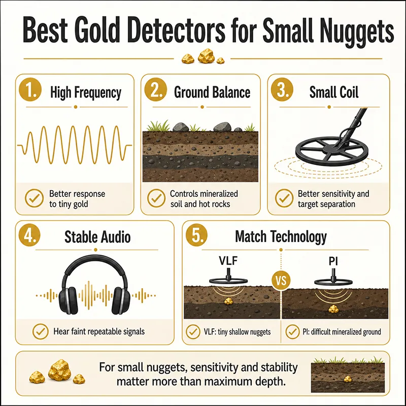 how to choose gold detectors for small nuggets infographic
